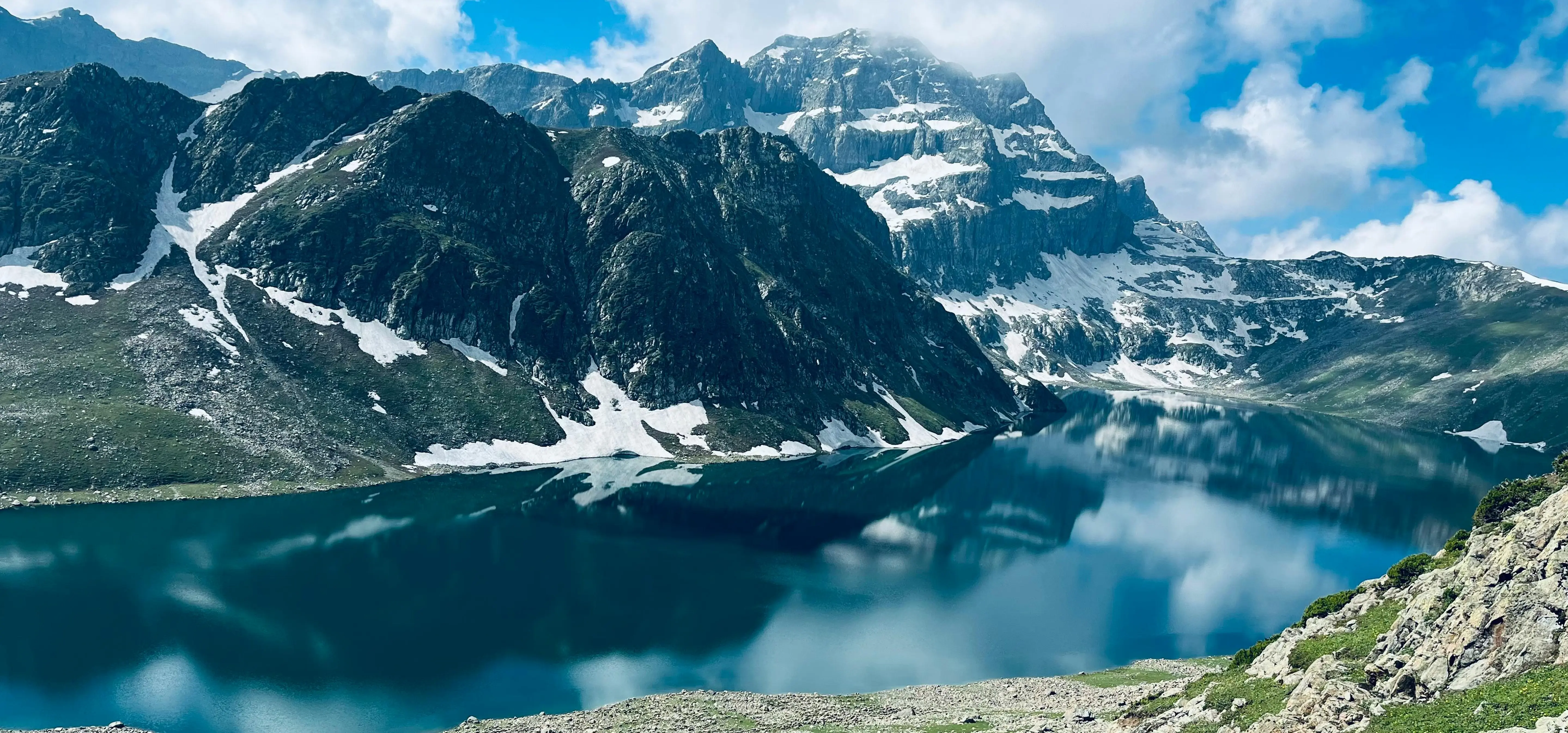 Panoramic view of Kashmir mountains and lakes